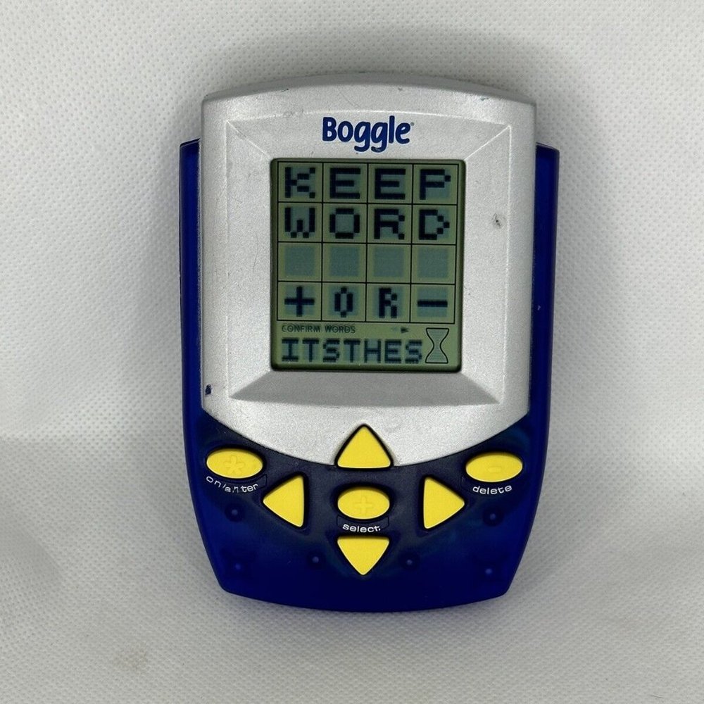 ❤️ Boggle Electronic Handheld Word Search Game Hasbro 2002 Blue - Play Tested
